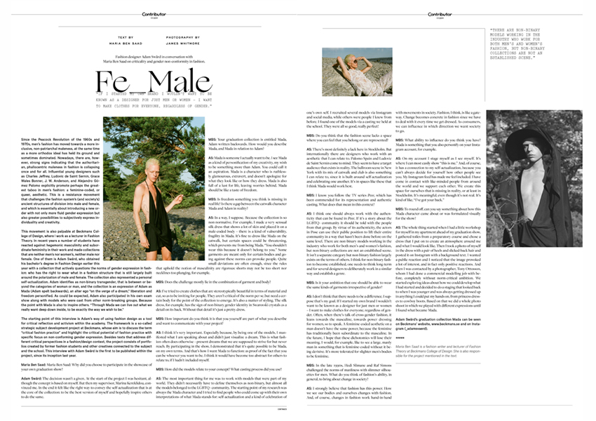 Fe_Male. Interview with Fashion Designer Adam Swärd