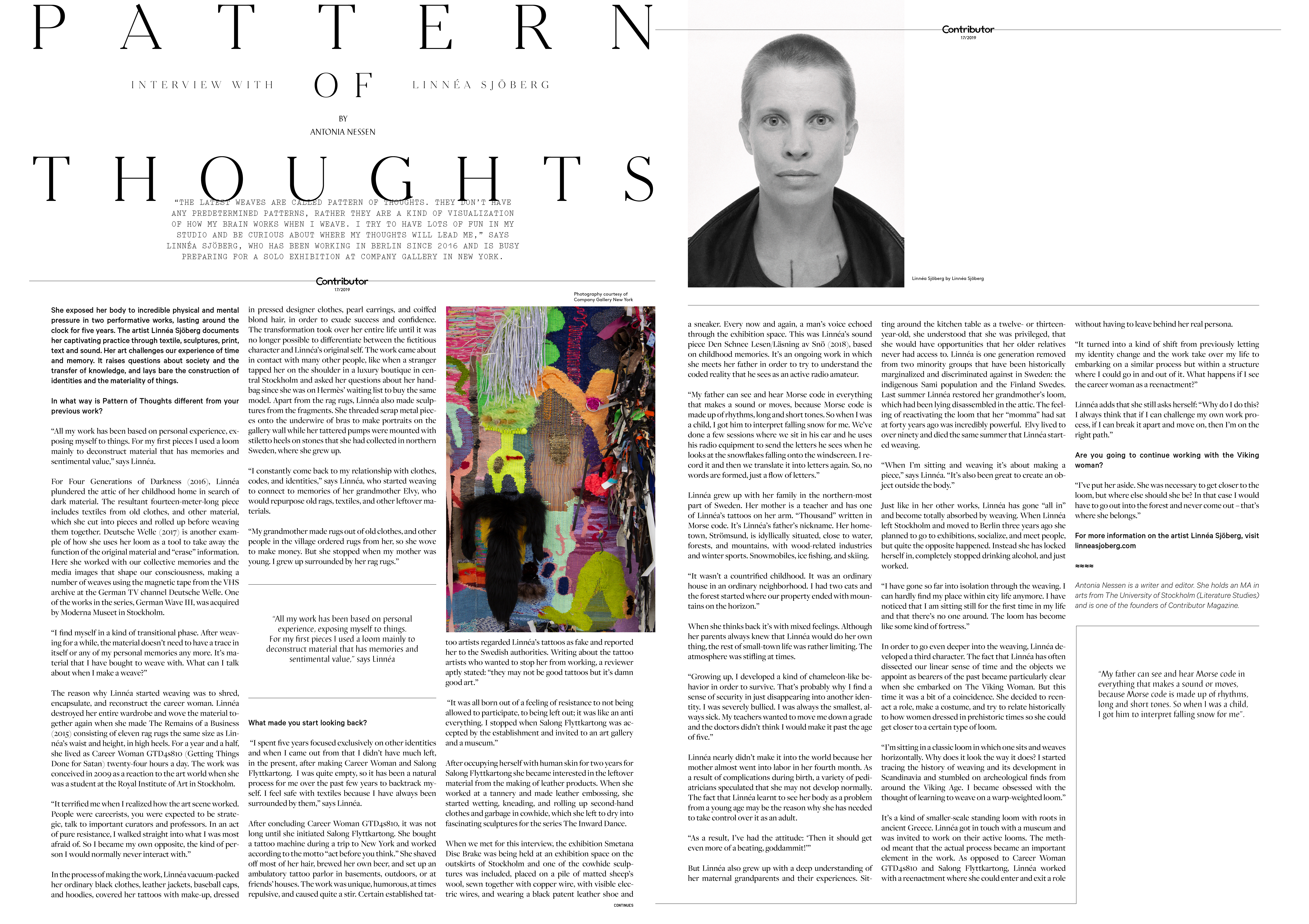 Pattern of Thoughts. Interview with Linnéa Sjöberg